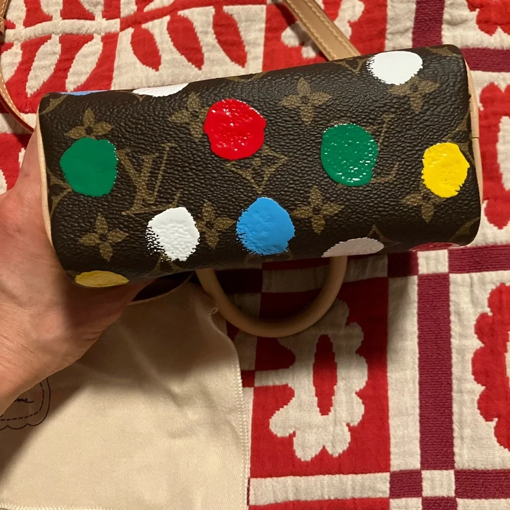 Louis Vuitton Yayoi Kusama Collaboration Nano Speedy Monogram Shoulder Bag Canva - Picture 3 of 9